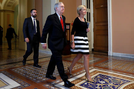 Senate Majority Leader Mitch McConnell leaves the Senate floor following a healthcare vote on Capitol Hill in Washington, U.S., July 26, 2017. REUTERS/Aaron P. Bernstein