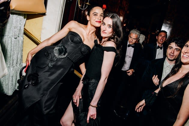 Juliana Canfield (left) and Sarah Pidgeon at the 13th annual Tonys afterparty hosted by Rick Miramontez and John Gore at the the Carlyle in New York on June 16 - Credit: Nina Westervelt/Variety/Getty Images