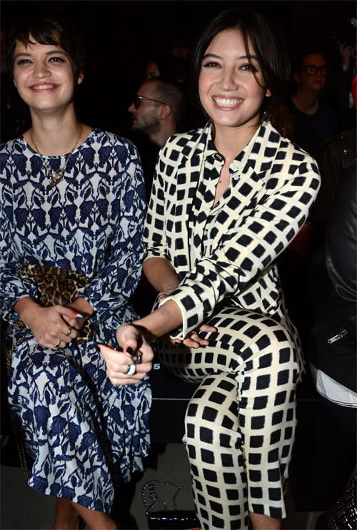 <b>London Fashion Week AW13 FROW </b><br><br>Pixie Geldof and Daisy Lowe stood out in the FROW at Topshop Unique in busy printed outfits.<br><br>© Rex