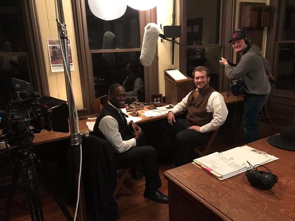 Actors and crew members are shown on the set of the PBS documentary "Engineering Tragedy: The Ashtabula Train Disaster." The film will be shown on March 9 at the Age of Steam Roundhouse in Sugarcreek. Tickets, $10, can be purchased online.