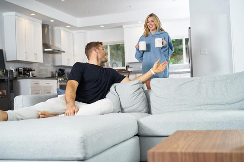 The <em>Bachelor</em> star and former NFL player teamed up with Rove Concepts, an Italian and Scandinavian-inspired furniture company, to promote their minimalist sofas. “What a duo... I have the best couch (thanks to @roveconcepts) & the best girlfriend (thanks to @bachelorabc),” he captioned this cute <a href="https://www.instagram.com/p/BxxYRednuNq/" rel="nofollow noopener" target="_blank" data-ylk="slk:Instagram photo;elm:context_link;itc:0;sec:content-canvas" class="link ">Instagram photo</a>. The couch pictured is Rove’s Milo Modular Sectional in Oslo Modern Felt. <b>Buy It!</b> $3,995; <a href="https://www.roveconcepts.com/milo-modular-sectional?aid%5B78%5D=716" rel="nofollow noopener" target="_blank" data-ylk="slk:roveconcepts.com;elm:context_link;itc:0;sec:content-canvas" class="link ">roveconcepts.com</a>