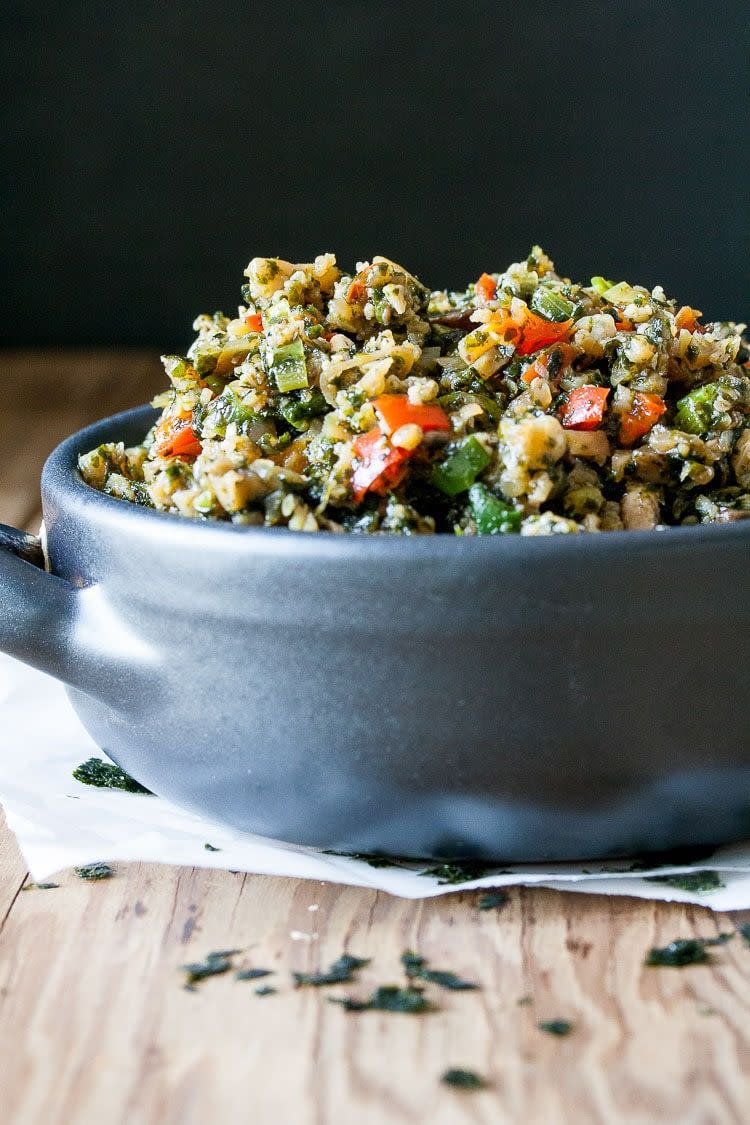<p>You haven’t been able to indulge in fried rice from your favorite Chinese takeout for a while, huh? Problem solved with this super healthy keto vegetarian recipe.</p><p><em>Per serving: 283 calories, 9 g fat, 44 g carbs, 11 g fiber, 10 g protein</em></p><p><a class="link " href="https://www.veggiesdontbite.com/low-carb-stir-fry-cauliflower-rice/" rel="nofollow noopener" target="_blank" data-ylk="slk:Get the recipe;elm:context_link;itc:0;sec:content-canvas">Get the recipe</a></p>