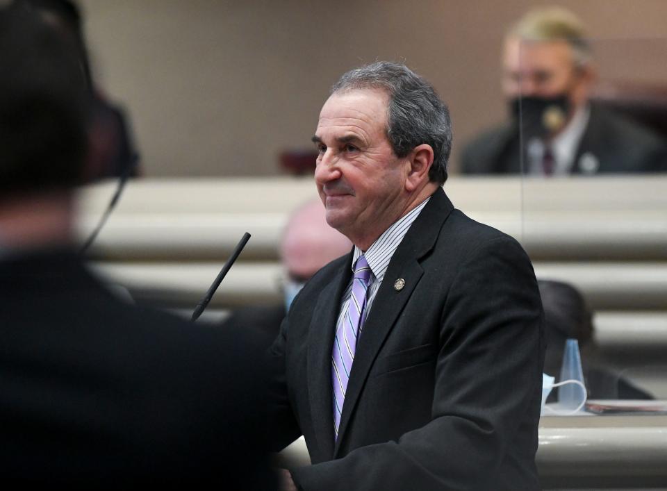 Rep Steve Clouse speaks during the special session on COVID relief money, held in the house chamber at the Alabama Statehouse in Montgomery, Ala., on Tuesday January 25, 2022. 