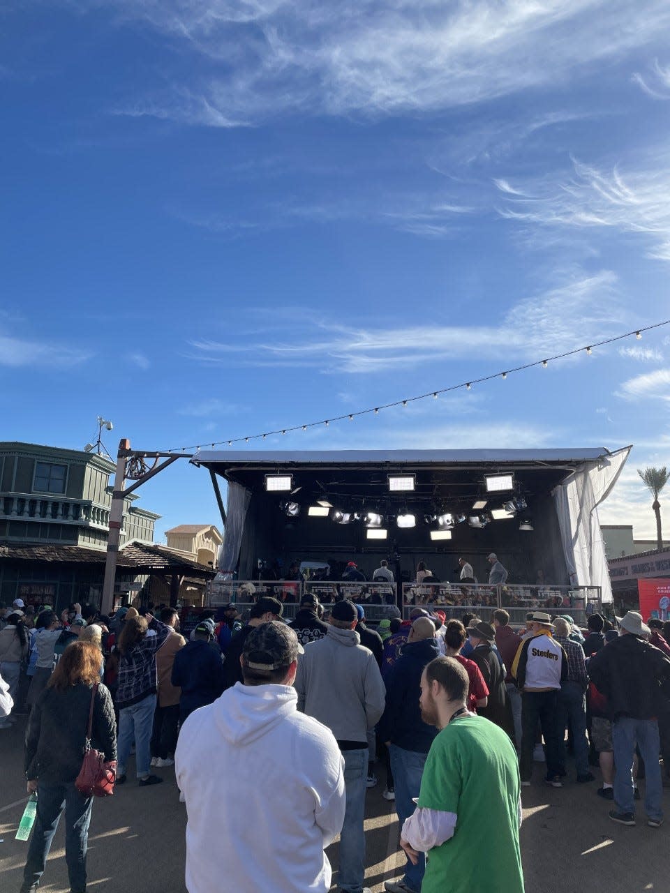 The crowd gather around the ESPN stage.