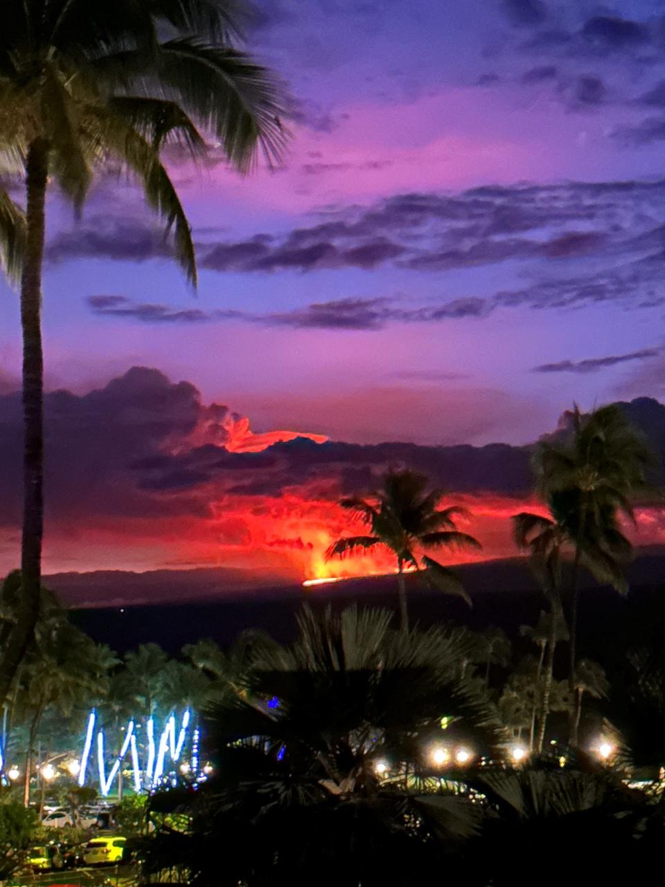 The eruption of Hawaii's Mauna Loa volcano is seen from Waikoloa Village, Hawaii, on November 28, 2022.