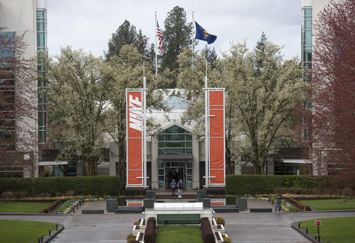 BEAVERTON, OR - MARCH 22:  The main entrance of the Nike headquarters is seen on March 22, 2018 in Beaverton, Oregon. Nike, the world's largest sports brand, reported better than anticipated earnings on Thursday, with revenues increasing to nearly $90 billion. This follows a spate of senior executives stepping down amid reports of sexist behavior including the president on Nike Brand, Trevor Edwards. (Photo by Natalie Behring/Getty Images)