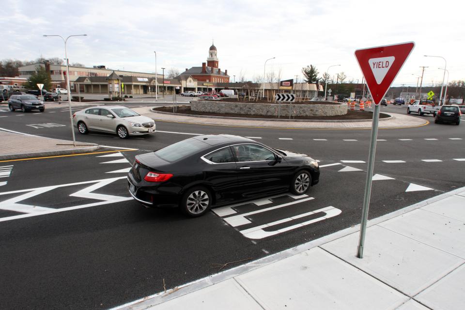 This photo is from a 2016 update on the Warwick Apponaug traffic circulator. Shown is one of the roundabouts looking toward city hall from the Greenwich Avenue and Rt. 117 intersection.