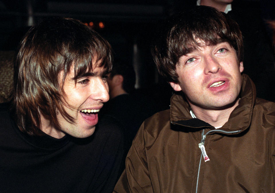 Oasis stars Liam and Noel Gallagher pictured at the Q Magazine music awards in London. Oasis frontman Liam received the Best Act in the World trophy on behalf of the band at the 10th anniversary of the awards.   (Photo by Fiona Hanson - PA Images/PA Images via Getty Images)