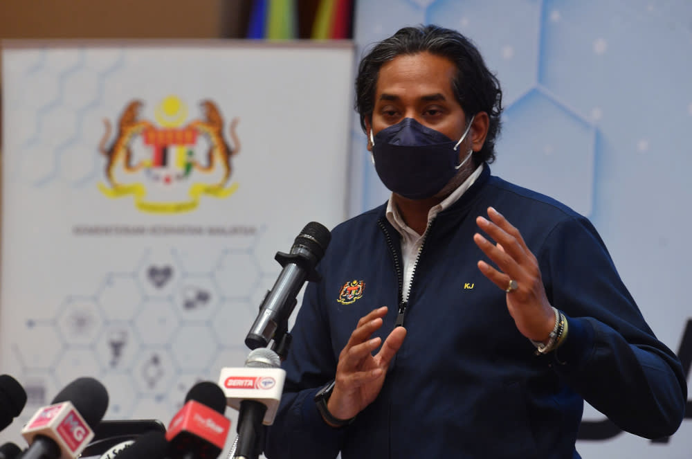 Health Minister Khairy Jamaluddin speaks at a press conference on Covid-19 developments in Putrajaya February 7, 2022. ― Bernama pic