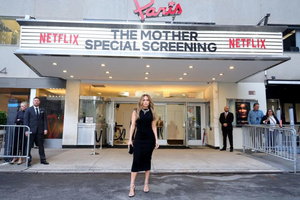 new york, new york may 04 jennifer lopez attends netflixs the mother fan screening at the paris theatre on may 04, 2023 in new york city photo by theo wargogetty images for netflix