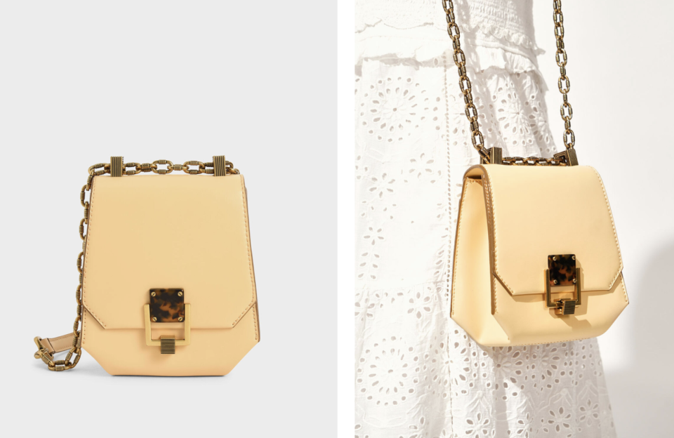 PHOTO: Charles & Keith. Metallic Accent Geometric Crossbody Bag, S$39.50 (was S$65.90)