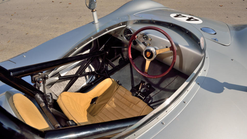 The cockpit of a 1959 Porsche RSK race car.