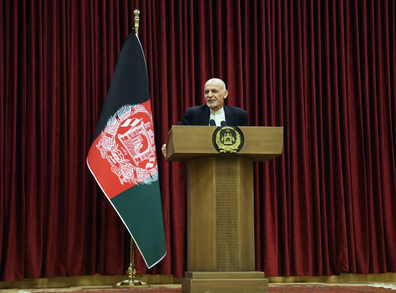 Afghanistan's President Ashraf Ghani speaks during a news conference in Kabul