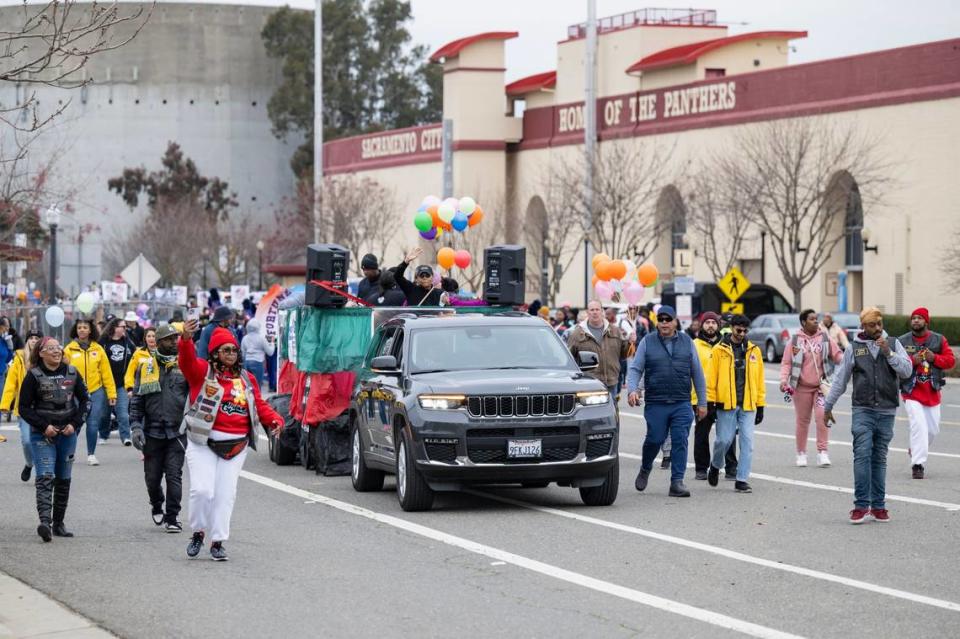 The “hype mobile” leaves Sacramento City College to start the MLK365 March for the Dream honoring Martin Luther King Jr. on Monday. Sara Nevis/snevis@sacbee.com