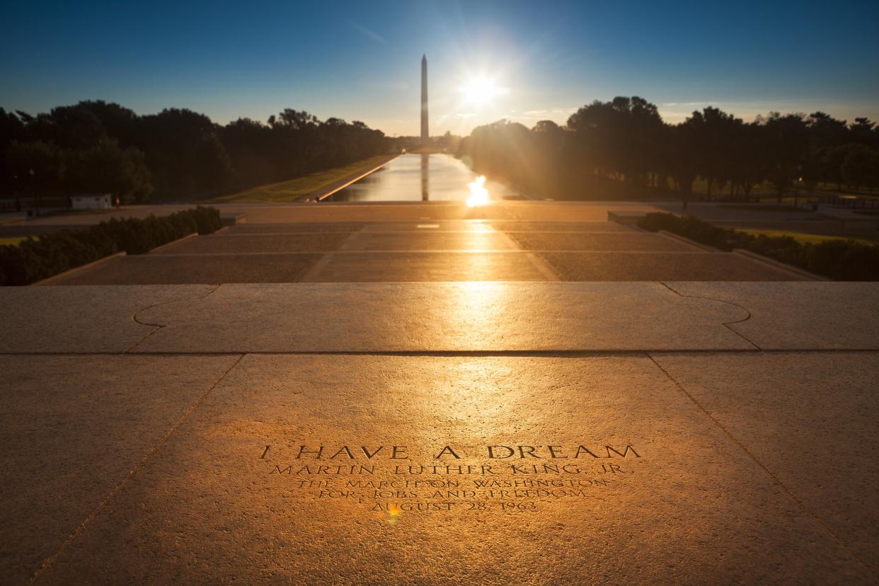 Martin Luther King quote inscription on the steps of the Lincoln Memorial on The National Mall