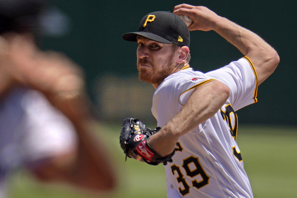 Pittsburgh Pirates starting pitcher Chad Kuhl delivers during the second inning of a baseball game against the Miami Marlins in Pittsburgh, Pa., Sunday, June 6, 2021. (AP Photo/Gene J. Puskar)