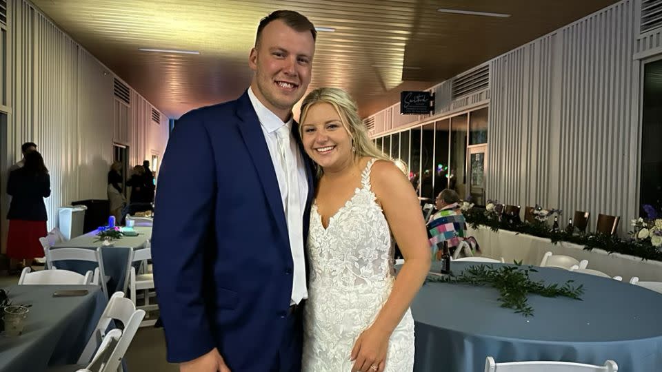Austin and Jessica Bracker, both nurses, said they were just glad to be surrounded by their loved ones. - Maya Blackstone/CNN