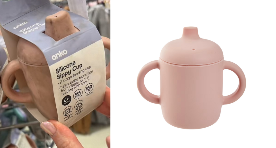 All silicone baby feeding products, including the sippy cups, are currently on clearance at Kmart's online store, discounted to $4. Photo: TikTok/Kmart