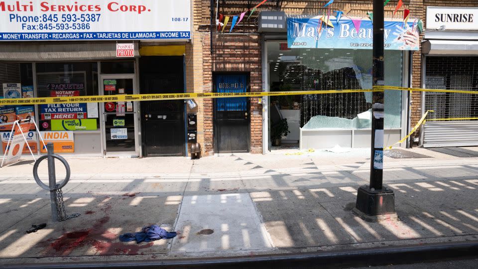 The scene where an 87-year-old man was fatally shot on Jamaica Avenue in the Queens borough of New York City. - Theodore Parisienne/New York Daily News/TNS/Getty Images