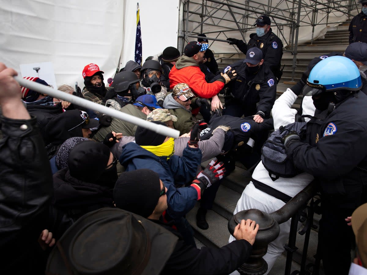 Mr Trump faces a lawsuit from members of Congress and the US Capitol police over allegedly ‘inciting’ the January 6 insurrection (Getty Images)