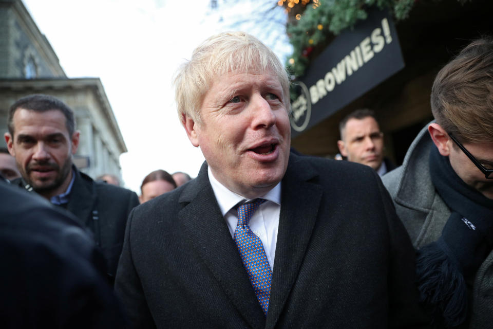 Britain's Prime Minister Boris Johnson visits a Christmas market in Salisbury, Britain, December 3, 2019. REUTERS/Hannah McKay/Pool