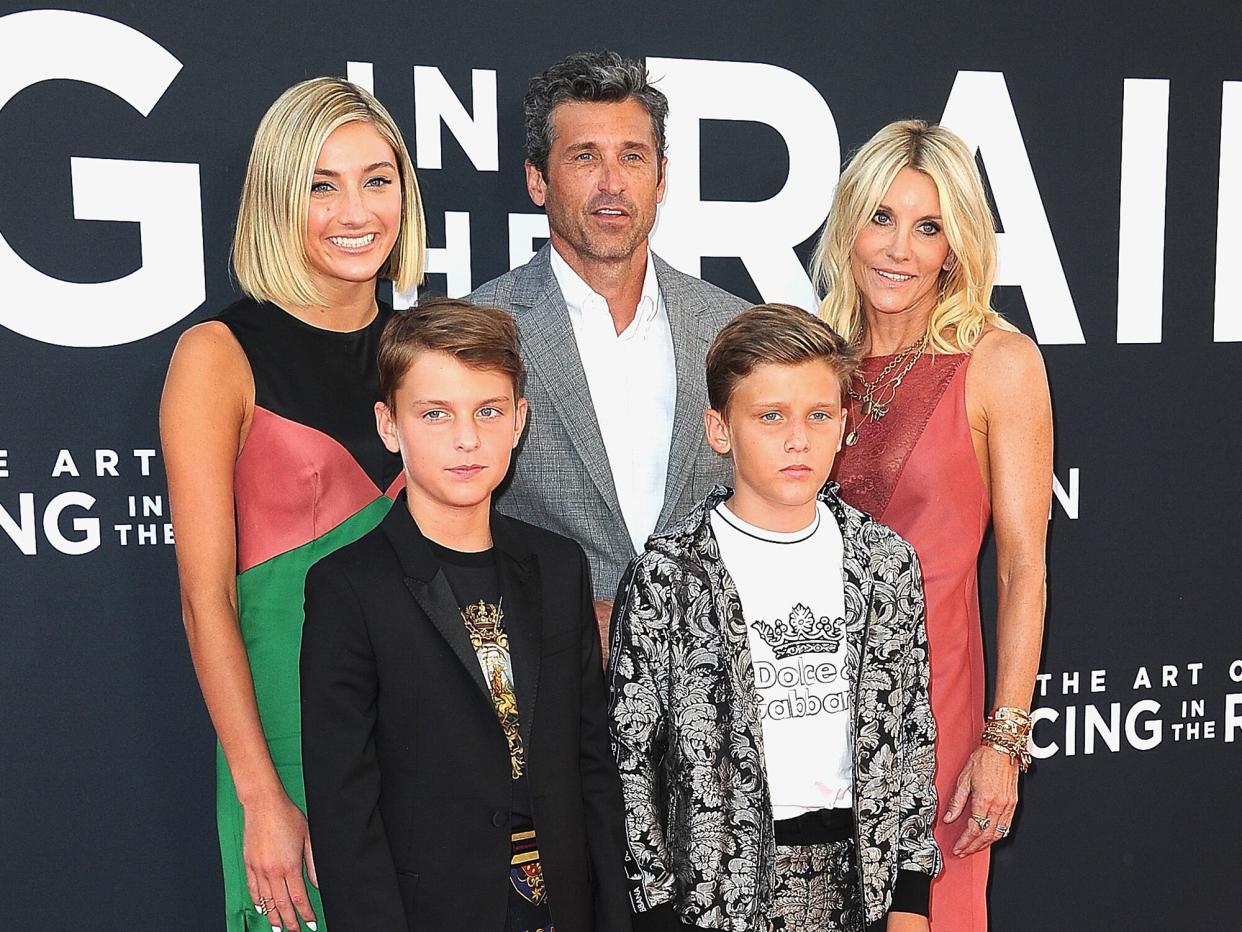 Tallula Dempsey, Patrick Dempsey, Darby Dempsey, Sullivan Dempsey and Jillian Fink arrives for the Premiere Of 20th Century Fox's "The Art Of Racing In The Rain" held at El Capitan Theatre on August 1, 2019 in Los Angeles, California