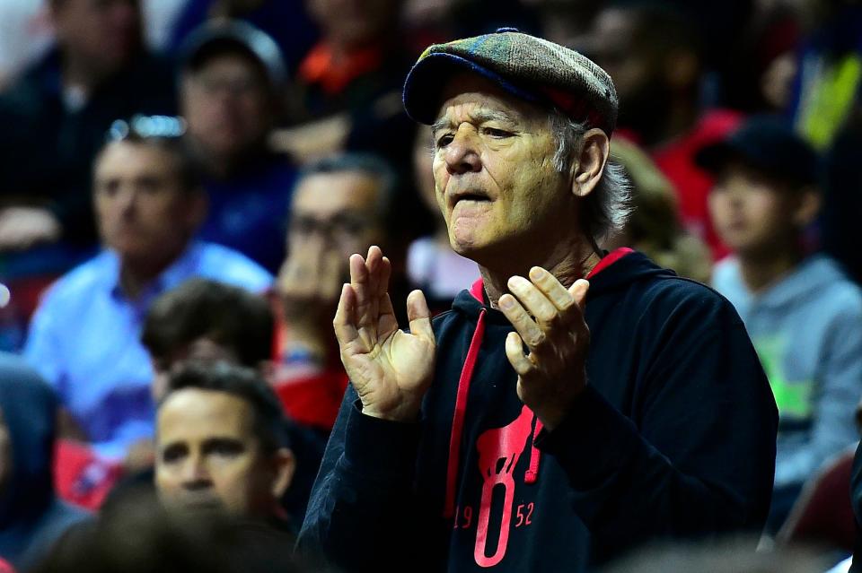 Come March, you are far more likely to find Bill Murray in the stands at NCAA basketball games than on a movie set. The Oscar nominee is also dad to Luke Murray, an assistant college b-ball coach in his first season at the University of Louisville. Here, he cheers on the Cardinals during their first-round game against Minnesota on March 21, 2019.