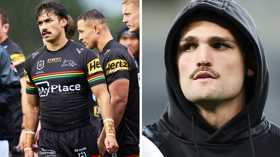 The Panthers are in danger of potentially dropping to fourth on the NRL ladder in the coming weeks after the absence of Nathan Cleary (picture right) was felt in their shock loss. (Getty Images)