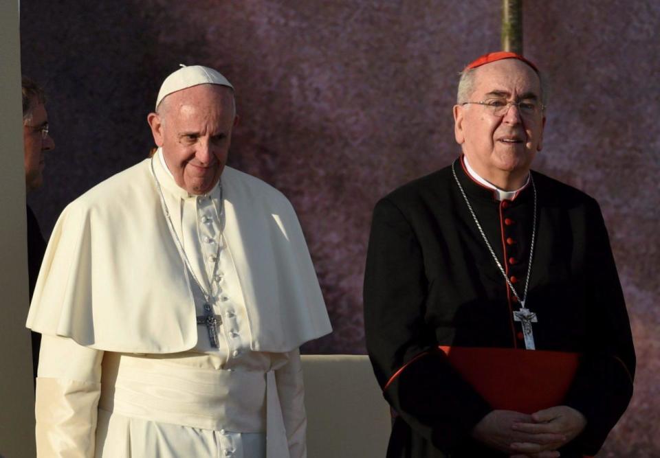 Pope Francis (L) with bishop Stanislaw Rylko ®, during the evening vigil with pilgrims participating in the World Youth Day 2016 at the Campus Misericordiae in Brzegi, Poland, 30 July 2016. (EPA/JACEK TURCZYK POLAND OUT)