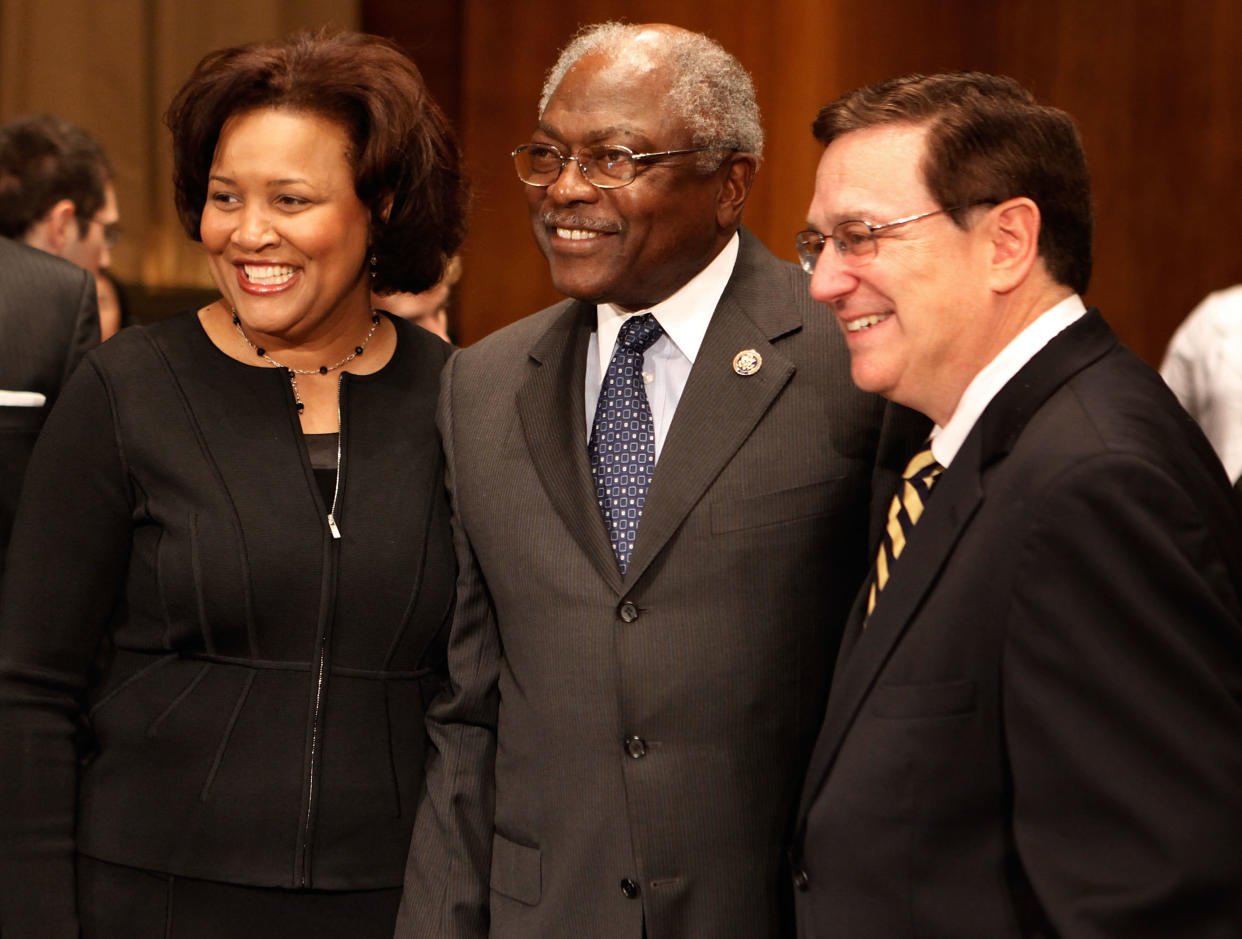 J. Michelle Childs, Rep. Jim Clyburn, and Richard Gergel, another nominee for District Court judge, pose for photos before Childs's confirmation hearing in 2010.