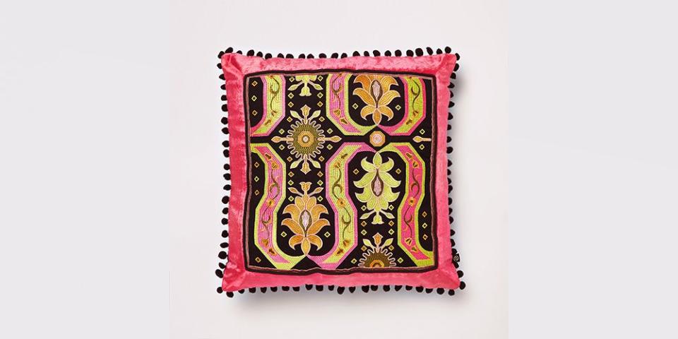 River Island homeware - Pink Embroidered Velvet Cushion, £55