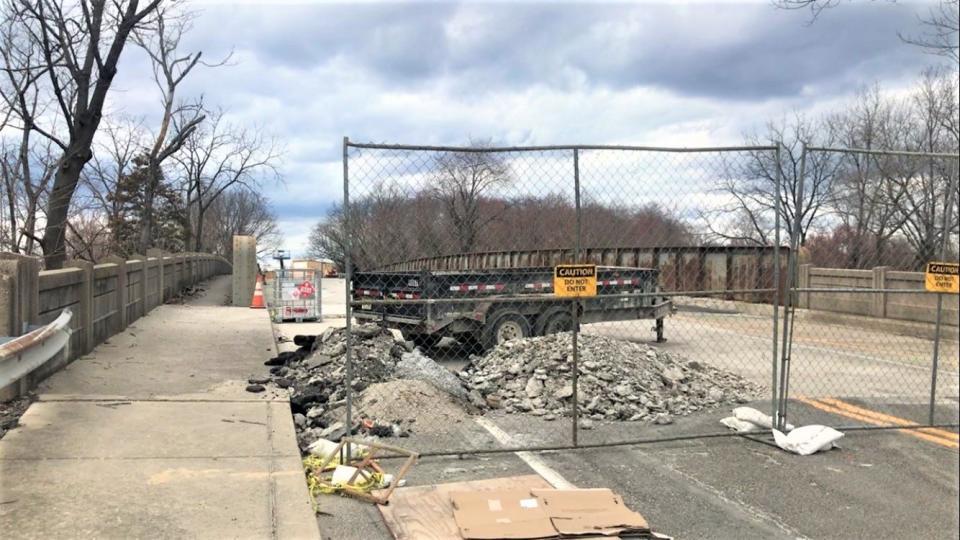 Fences help close Haddon Avenue Bridge to traffic, enforcing a traffic ban that started March 12 for a $1 million rehabilitation project. The bridge spans a NJ Transit rail line near Berlin-Crosskeys Road and Route 30 in Berlin Borough. PHOTO: March 15, 2024.