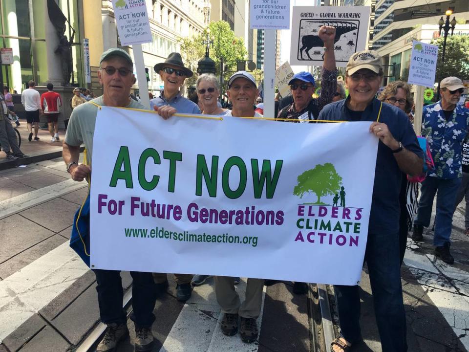 Members of Elders Climate Action participate in the Global Climate Summit march in San Francisco on Sept. 12, 2018.