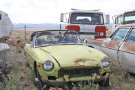 <p>Until the Mazda Miata burst onto the scene, the MGB was the best-selling sports car of all time. Between 1962 and 1980 about 500,000 were produced, with more than half being exported to the US. They seem to have an incredibly high survival rate, and with so many still languishing in salvage yards, there’s no shortage of parts out there. </p><p>Note the triple windshield wipers on this example, which were a US market regulatory requirement from the late 1960s onwards. Meanwhile, back in the UK where they were built, they continued to have just two. Another car from <strong>Ernest Auto Wrecking</strong>.</p>