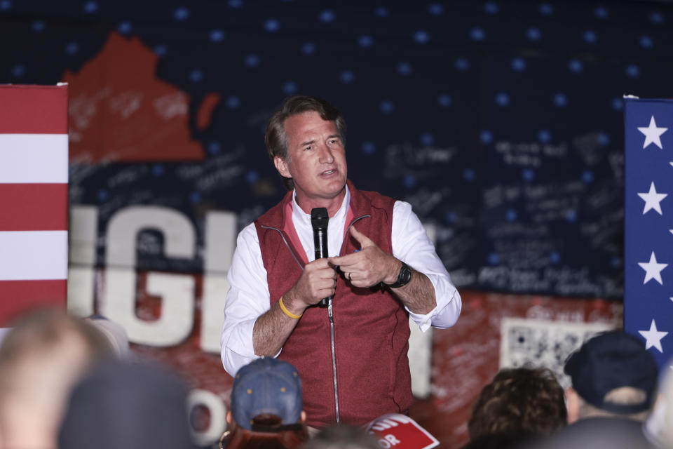 Virginia Republican gubernatorial candidate Glenn Youngkin speaks at a campaign rally in Abingdon. 