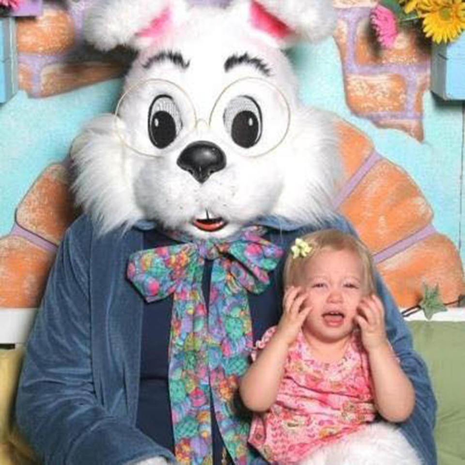 She was so excited to meet the Easter Bunny, even running up to him before it was her turn. All of that excitement turned to shear terror the moment my husband put her down on the Bunny's lap and started backing away. Hasn't been back since.. she'll be 10 years old this year.
