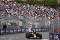 Red Bull driver Max Verstappen of the Netherlands steers his car during the Monaco Formula One Grand Prix, at the Monaco racetrack, in Monaco, Sunday, May 28, 2023. (AP Photo/Luca Bruno)