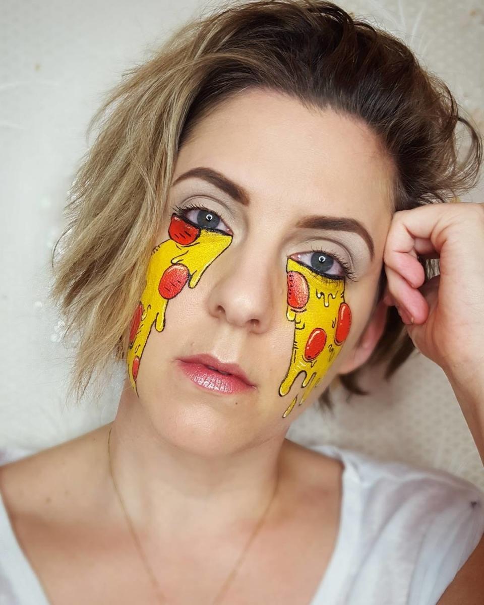 Instead of using concealer, a makeup artist from Vancouver painted pizza slices over her under eye circles.