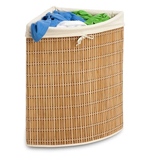 6) Bamboo Wicker Corner Hamper