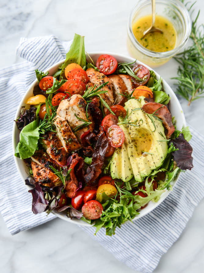 With bacon, watercress, and cherry tomatoes, this is pretty much like a BLT but with avocado instead of bread. Recipe: Rosemary Chicken and Bacon Avocado Salad 