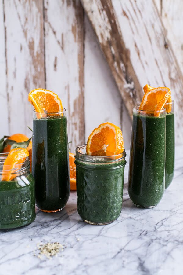 <p>After overdoing it on the heavy foods and booze, this is what you want to put in your body.</p><p>Get the <strong><a href="https://www.halfbakedharvest.com/holiday-detox-mean-green-smoothie/" rel="nofollow noopener" target="_blank" data-ylk="slk:Mean Green Smoothie recipe;elm:context_link;itc:0;sec:content-canvas" class="link ">Mean Green Smoothie recipe</a></strong> from Half-Baked Harvest. </p>