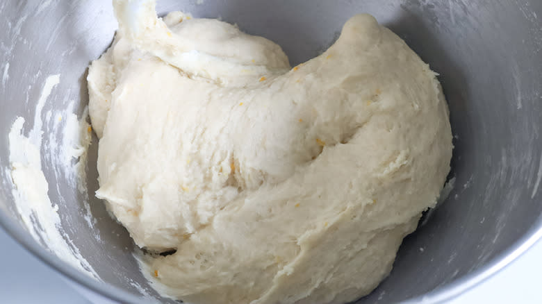 bowl kneaded cinnamon roll dough 