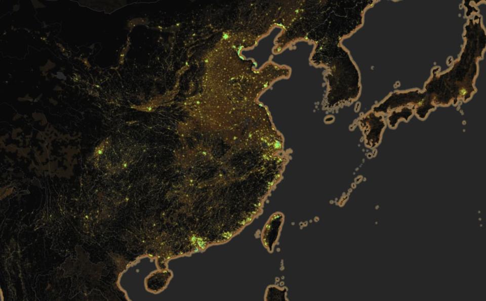 <div class="inline-image__caption"><p>A screenshot of the interactive map developed to visualize the new wastewater model. The eastern coast of China is a huge producer of nitrogen from wastewater. </p></div> <div class="inline-image__credit">Tuholske et al.</div>