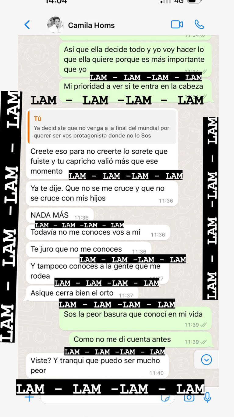 Los mensajes que Camila Homs le envió a Rodrigo De Paul