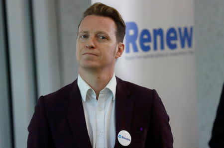 Renew party member James Clarke looks at the camera at the launch of the new political party in London, Britain, February 19, 2018. REUTERS/Peter Nicholls