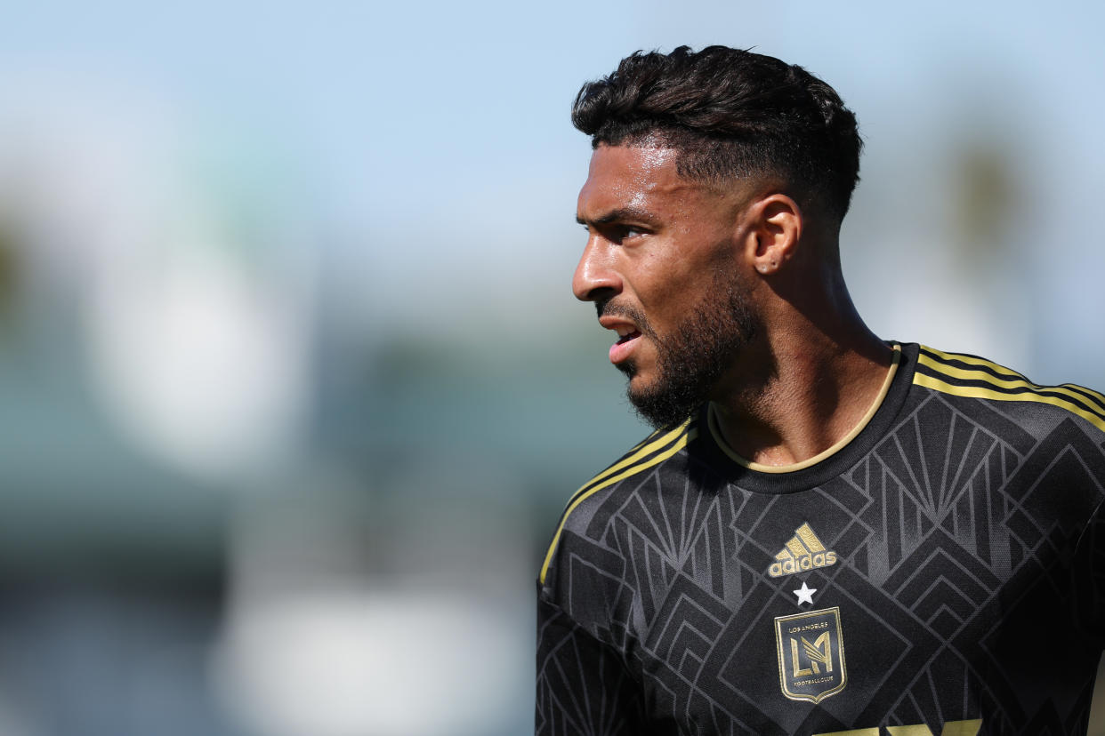 INDIO, CA - FEBRUARY 11: Denis Bouanga  of LAFC during the MLS Pre-Season 2023 Coachella Valley Invitational match between Toronto FC v LAFC at Empire Polo Club on February 11, 2023 in Indio, California. (Photo by Matthew Ashton - AMA/Getty Images)