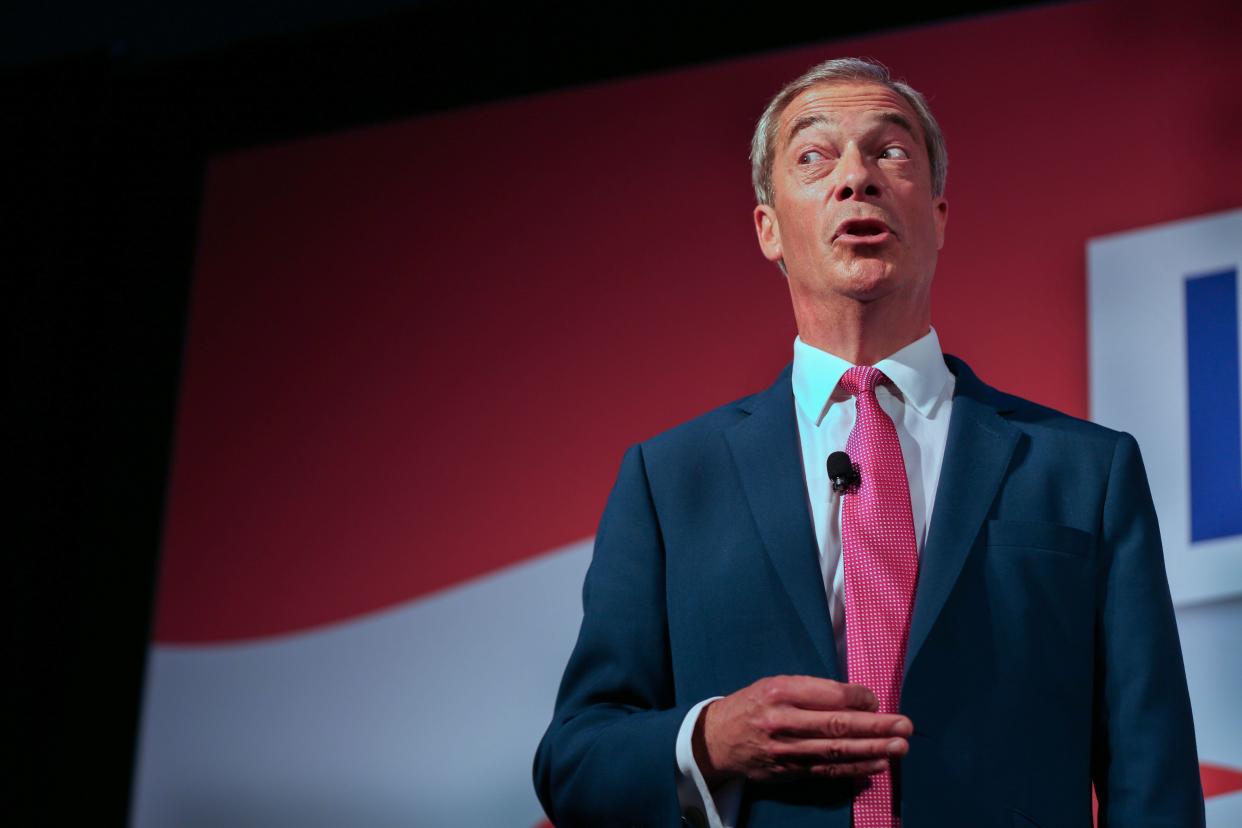 London, UK. 7th Oct, 2023. Former Reform UK leader Nigel Farage addresses the conference. Reform UK was formed in 2018 from the ashes of the Brexit Party. It was led by Nigel Farage until March 2021 when Richard Tice became its current leader. They are planning to stand in every seat in the upcoming general election. (Credit Image: © Martin Pope/SOPA Images via ZUMA Press Wire) EDITORIAL USAGE ONLY! Not for Commercial USAGE!