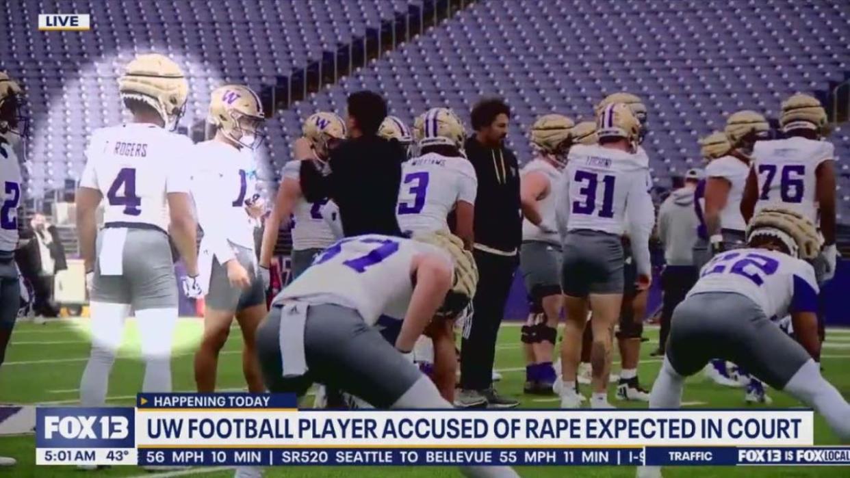 <div>UW football player Tylin Rogers, accused of two counts of rape, practicing with the team.</div>