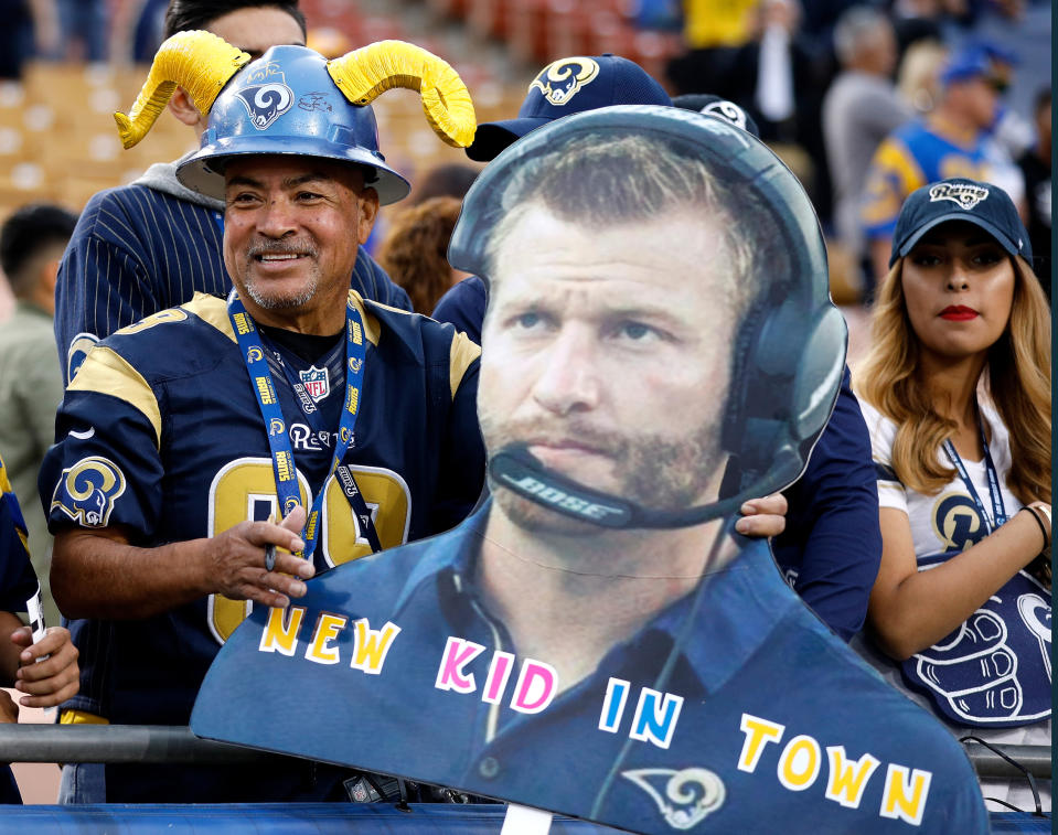 <p>A Los Angeles Rams fan attends the NFC Wild Card Playoff Game against the Atlanta Falcons at the Los Angeles Coliseum on January 6, 2018 in Los Angeles, California. (Photo by Josh Lefkowitz/Getty Images) </p>