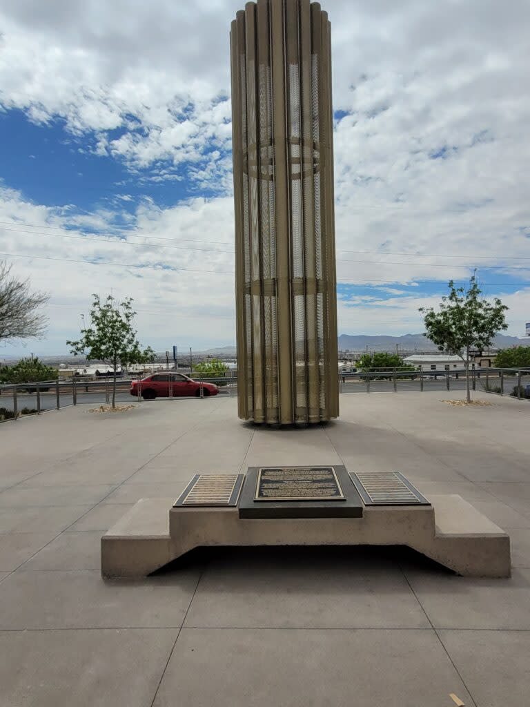 A memorial to the 23 murdered in a 2019 massacre in the parking lot of an El Paso Walmart